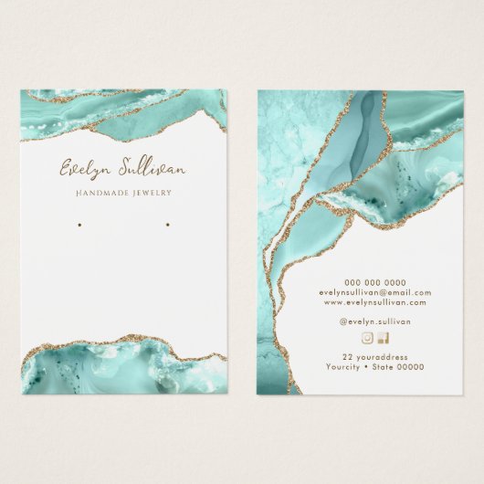 Aquamarijn agaat sieraden display kaart (Voorkant /achterkant)