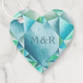 Aquamarijn Aquarel Hart Liefdevolle Valentijnsdag Bedankjes Labels (Voorkant)