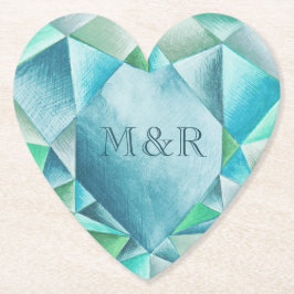 Aquamarijn Aquarel Hart Liefdevolle Valentijnsdag Kartonnen Onderzetters