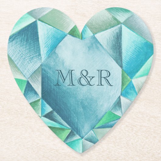 Aquamarijn Aquarel Hart Liefdevolle Valentijnsdag Kartonnen Onderzetters (Voorkant)