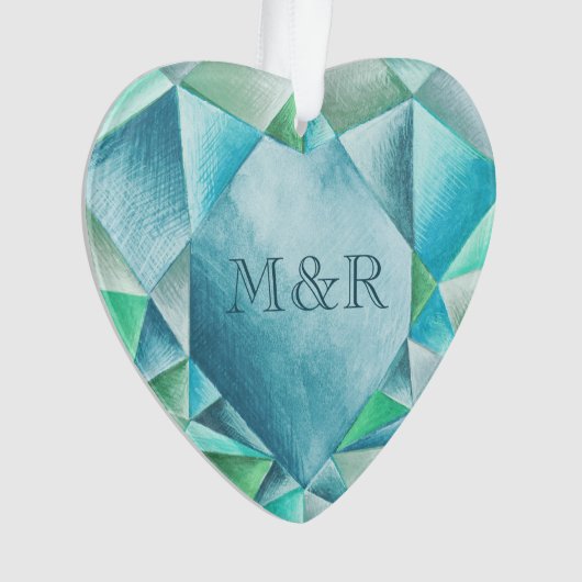 Aquamarijn Aquarel Hart Liefdevolle Valentijnsdag Ornament (voorkant)