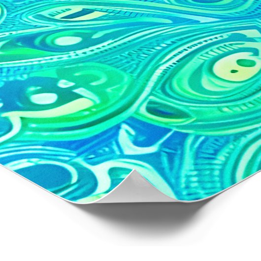 Aquamarijn Arabesk Boheems Patroon Poster (Hoek)