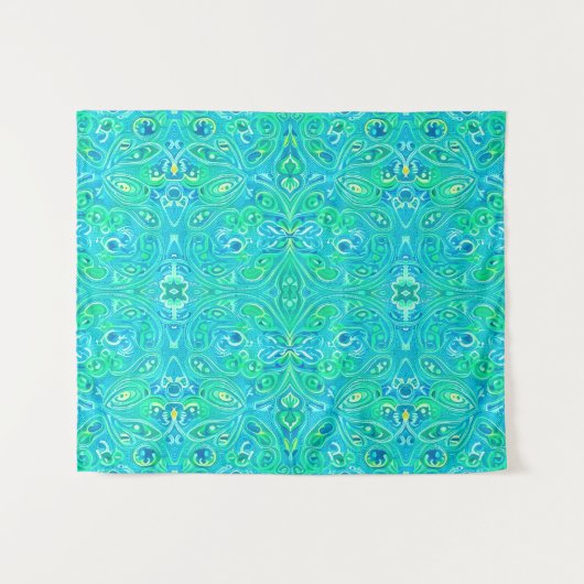 Aquamarijn Arabesk Boheems Patroon Wandkleed (Voorkant (horizontaal))