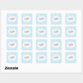 Aquamarijn babyblauwe gestreepte monogram sticker (Vel)