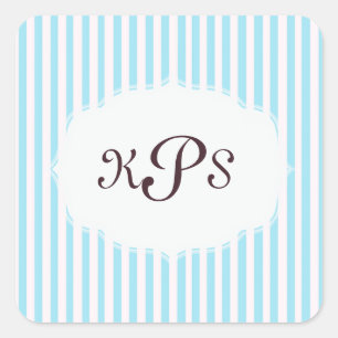 Aquamarijn babyblauwe gestreepte monogram sticker