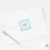 Aquamarijn babyblauwe gestreepte monogram sticker (Envelop)