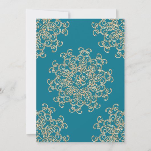 AQUAMARIJN BLAUW EN GOUD INDIAN STIJL TROUWEN KAART (Achterkant)