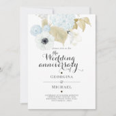 Aquamarijn Blauw Goud Bloemige HUWELIJKSTERFE Kaart (Voorkant)