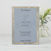 Aquamarijn blauw goud monogram initialen bruiloft kaart (Staand voorkant)