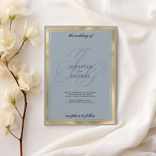 Aquamarijn blauw goud monogram initialen bruiloft kaart