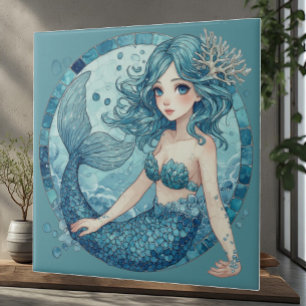 Aquamarijn Blauw Oog Zeemeermin Tropische Oceaan K Tegeltje