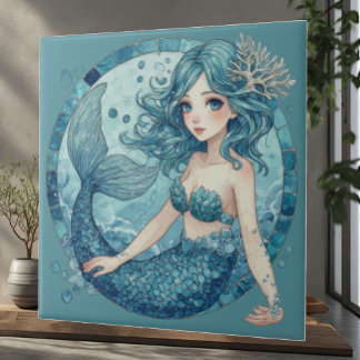 Aquamarijn Blauw Oog Zeemeermin Tropische Oceaan K Tegeltje