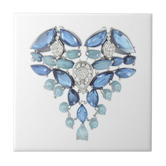 Aquamarijn blauw zilver diamant hart liefde tegeltje (Voorkant)