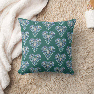 Aquamarijn blauw zilver diamanten hart teal kussen