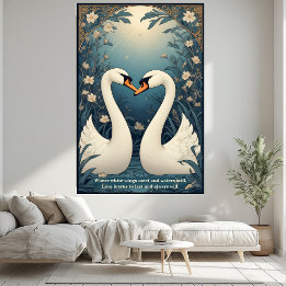 Aquamarijn Blauwe Vijver Art Nouveau Zwanenpaar Be