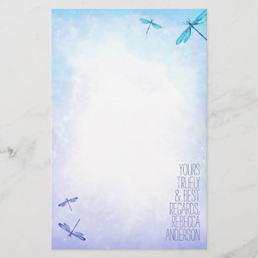 Aquamarijn, Blue Dragonflies Persoonlijke briefpap (Voorkant)