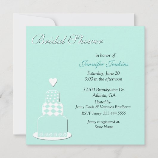 Aquamarijn Bruiloft Taart Bruids Douche Uitnodigin Kaart (Voorkant)