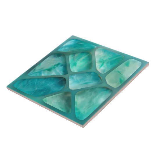 Aquamarijn - cellen collage tegeltje (Zijkant)