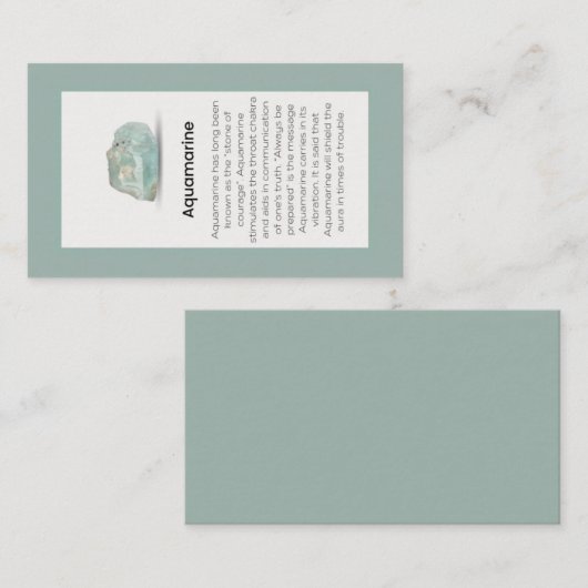 Aquamarijn Crystal Betekenis Sieraden Display Visitekaartje (Voorkant / Achterkant)