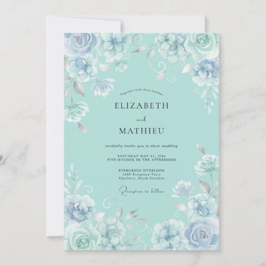 Aquamarijn Delicate Whimsical Bruiloft Kaart (Voorkant)
