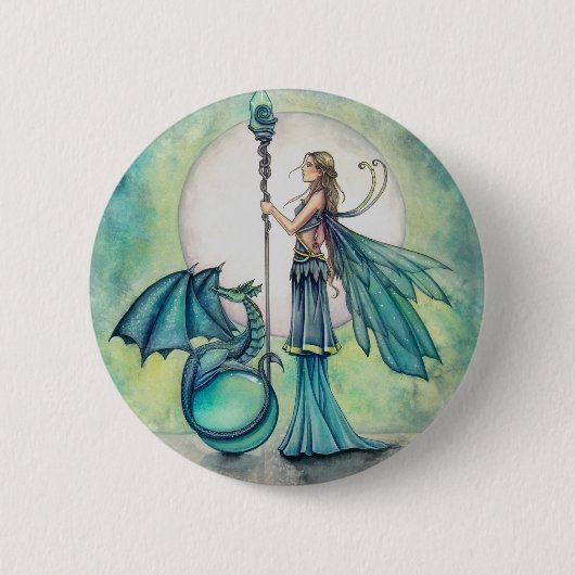 Aquamarijn Draak Fee Fantasie Kunst Ronde Button 5,7 Cm (Voorkant)