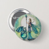Aquamarijn Draak Fee Fantasie Kunst Ronde Button 5,7 Cm (Voorkant /achterkant)