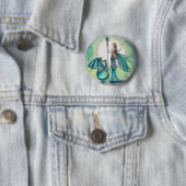 Aquamarijn Draak Fee Fantasie Kunst Ronde Button 5,7 Cm (In situ)