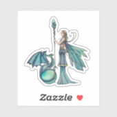 Aquamarijn Dragon Fairy Fantasy Art Molly Harrison Sticker (Vel)