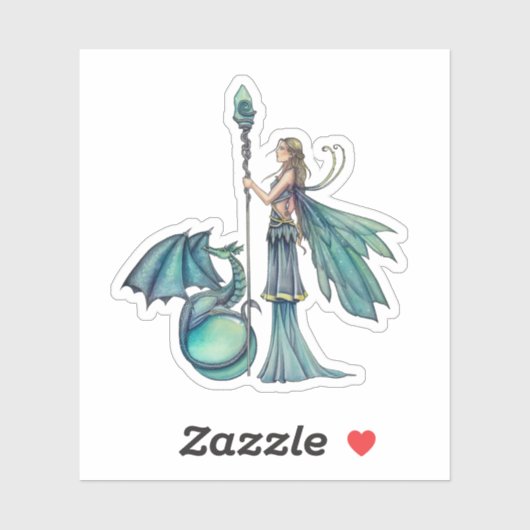 Aquamarijn Dragon Fairy Fantasy Art Molly Harrison Sticker (Vel)