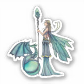 Aquamarijn Dragon Fairy Fantasy Art Molly Harrison Sticker (Voorkant)