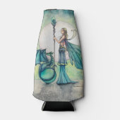 Aquamarijn Dragon Fantasy Fairy Kunst Flesjeskoeler (Voorkant)