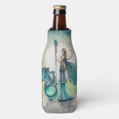 Aquamarijn Dragon Fantasy Fairy Kunst Flesjeskoeler (Fles Voorkant)