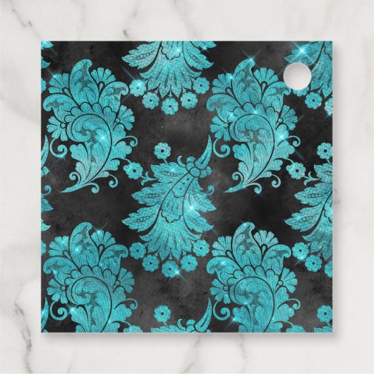 Aquamarijn edelsteen Damask Bedankjes Labels (Achterkant)