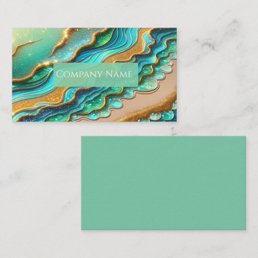 Aquamarijn en Golden Glitter Tropical Beach Visitekaartje (Voorkant / Achterkant)