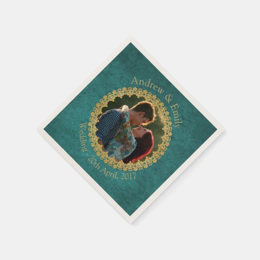 Aquamarijn en goud servetten (Hoek)