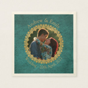 Aquamarijn en goud servetten