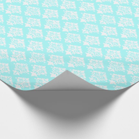 Aquamarijn en White Damask Wrapping Paper Cadeaupapier (Hoek)