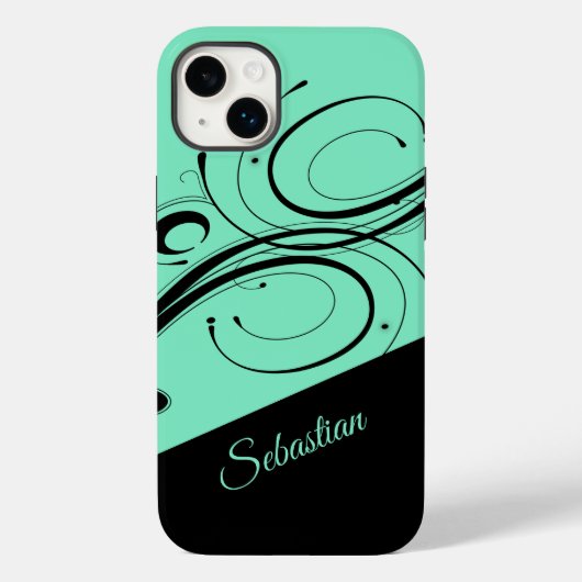 Aquamarijn en zwart scroll accent persoonlijk Case-Mate iPhone case (Achterkant)