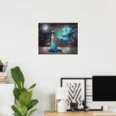 Aquamarijn Eve Hemelse Gothische Fee Kunstprint Poster (Thuiskantoor)