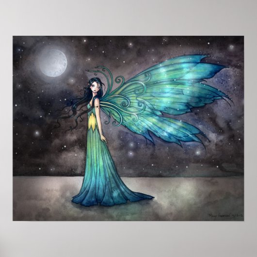 Aquamarijn Eve Hemelse Gothische Fee Kunstprint Poster (Voorkant)