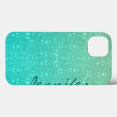 Aquamarijn Fancy Damast Turquoise Persoonlijke Kun Case-Mate iPhone Case (Achterkant (horizontaal))