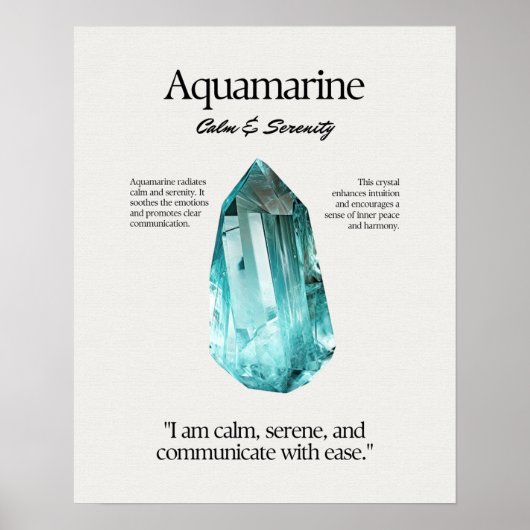 Aquamarijn Gem Crystal Betekenis Kaart Poster (Voorkant)