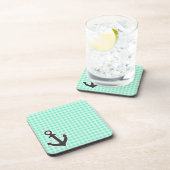 Aquamarijn Gingham; Nautisch anker Drankjes Onderzetter (Rechterzijde)