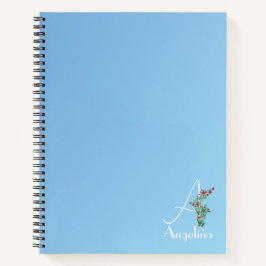 Aquamarijn gradiënt waterverf bloemletter A Notitieboek