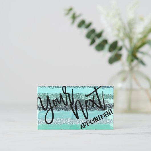Aquamarijn Groen Blauw Glitter Brushstrokes Strepe Afsprakenkaartje (Staand voorkant)