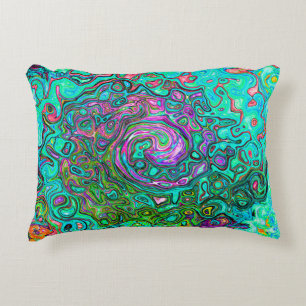 Aquamarijn Groovy Abstract Retro Vloeibare Draaiko Accent Kussen
