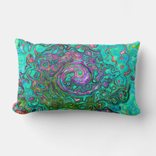 Aquamarijn Groovy Abstract Retro Vloeibare Draaiko Kussen