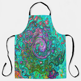 Aquamarijn Groovy Abstract Retro Vloeibare Draaiko Schort