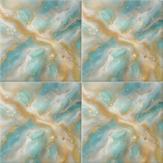 Aquamarijn Marmer Goud Glitter Aderen en werveling Tegeltje