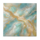 Aquamarijn Marmer Goud Glitter Aderen en werveling Tegeltje (Voorkant)